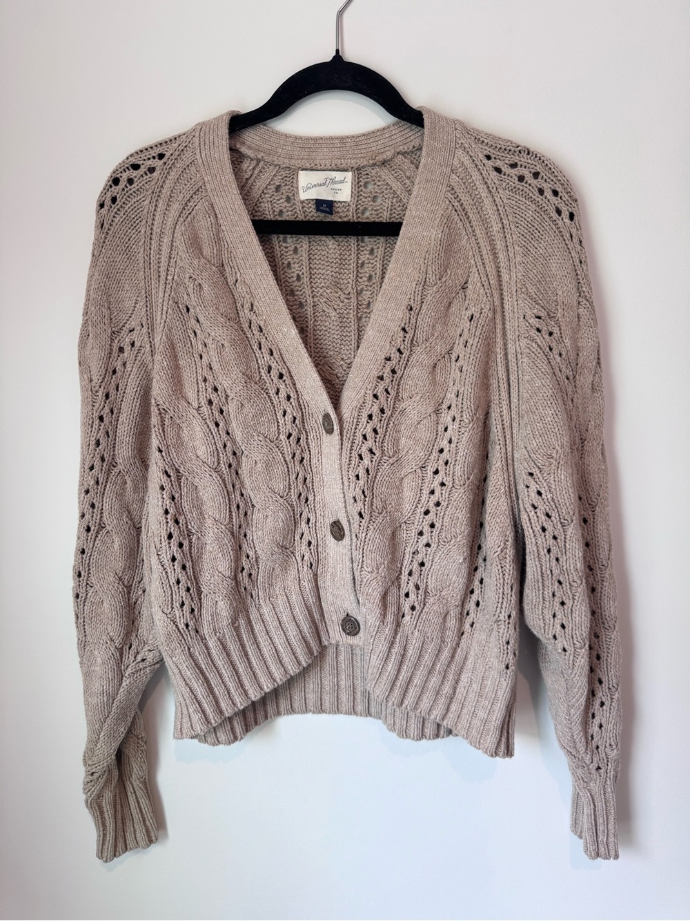Universal Thread Cable Knit Button Front Cardigan Sweater - Sand